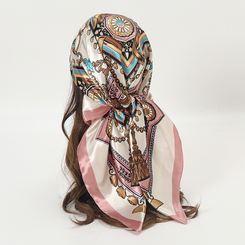 Women Accessories Chain - Satynowa kwadratowa chusta damska muzułmańska hidżab