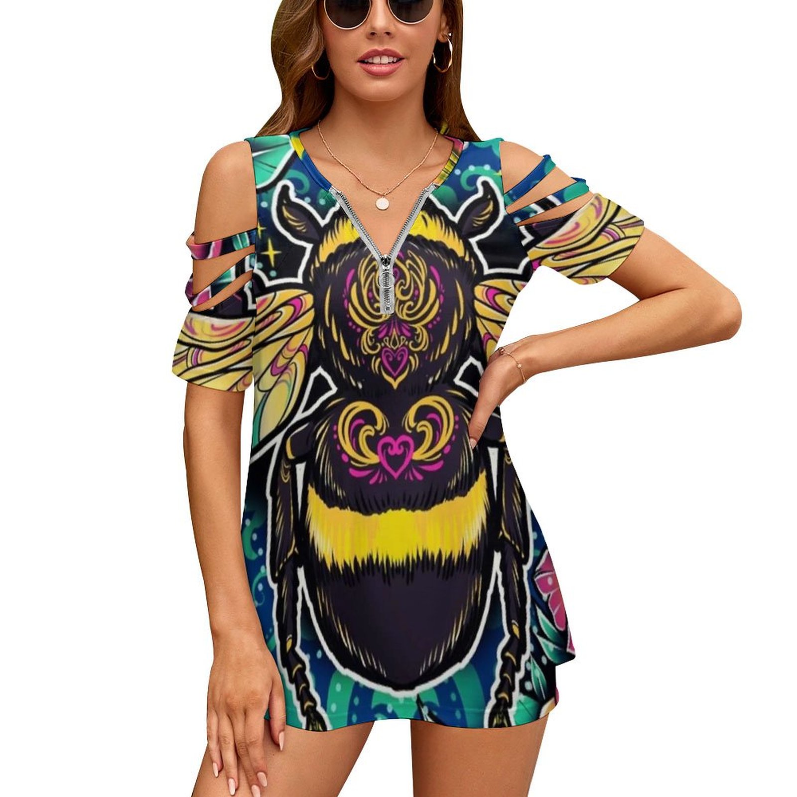 Women Accessories Vector - Nowa moda Zip Off Shoulder Top