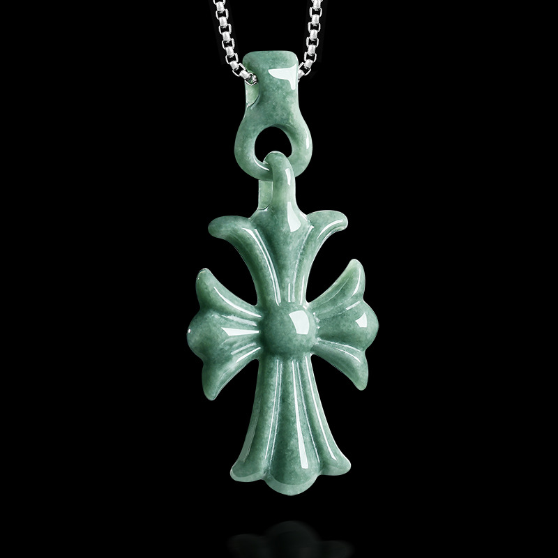 Women'S Accessories Jewelry - Naturalny birmański jadeitowy krzyżyk wisiorek naszyjnik