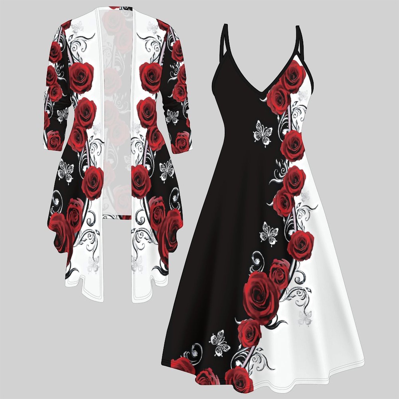 Women'S Vacation Accessories - Damski dwuczęściowy zestaw: sukienka midi, kardigan